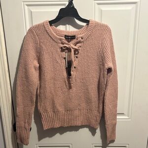 Almost Famous Pink Lace-Up Crew Neck Sweater